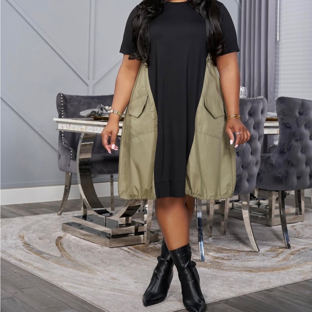 Black and Olive Two-Tone Dress - Picture 1 of 1